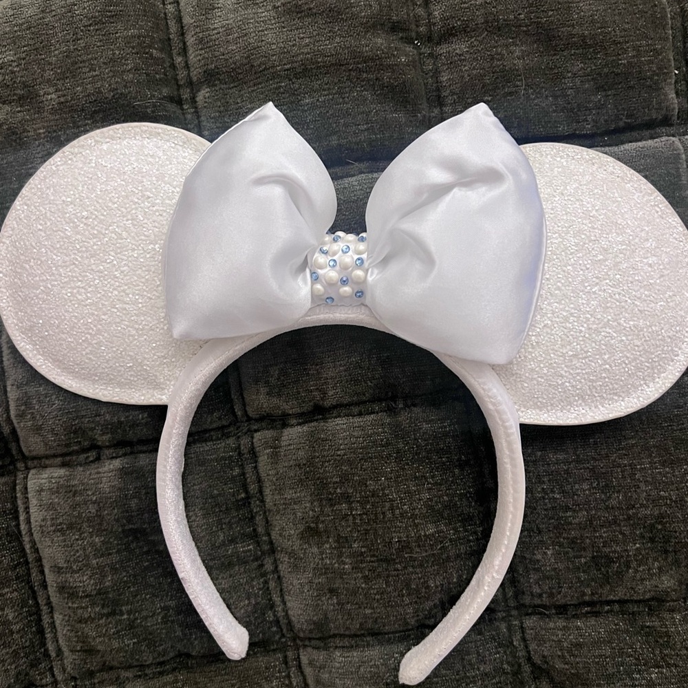 White Glitter Mouse Ears Headband